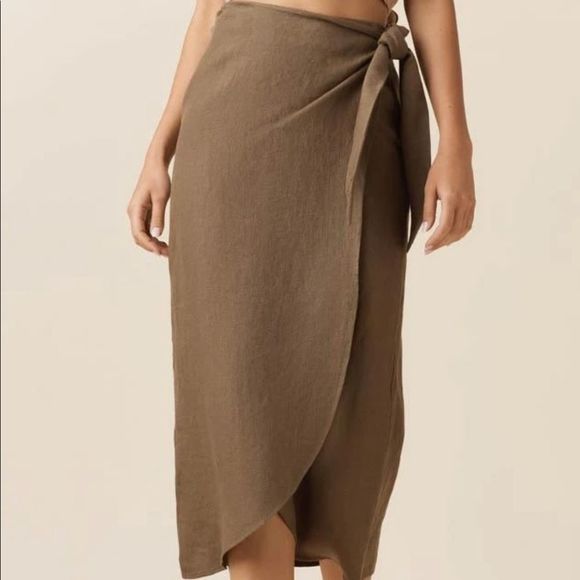 VETTA Dresses & Skirts - VETTA The Linen Wrap Midi Skirt Dusty Green NWT size large